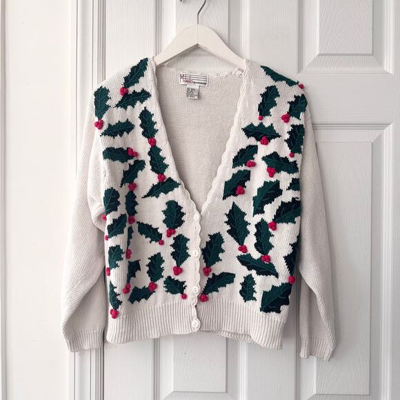 Milano Sweaters - Milano Design Group Vintage Hong Kong Holly Berry Christmas Holiday Cardigan Sml